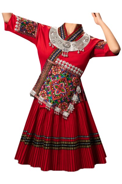 Custom-made Hmong costume female Dong design minority costume adult summer short embroidery dance performance travel clothing SKDO007 back view